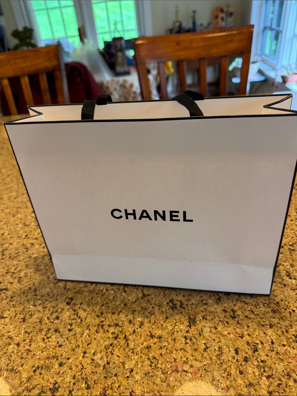 CHANEL White and Black Branded Shopping Bag